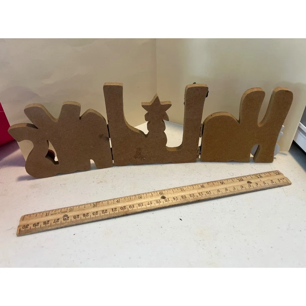 Rustic Wooden Holidays Folding Tabletop Sign Christmas Decor Snowman Tree 12in
